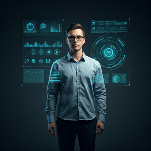 Futuristic Engineering Student with Hologram